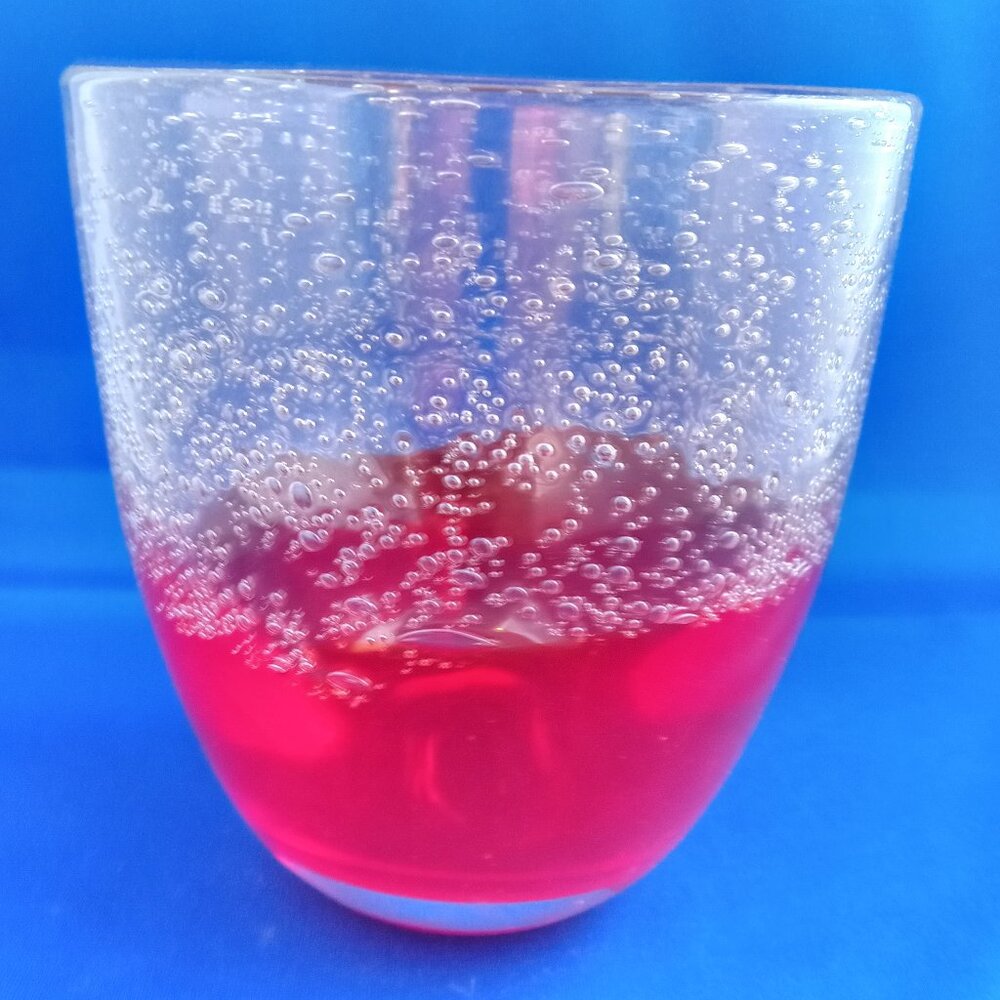 red and clear art glass vase bowl hand blown full of bubbles